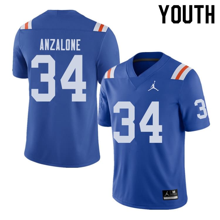 NCAA Florida Gators Alex Anzalone Youth #34 Jordan Brand Alternate Royal Throwback Stitched Authentic College Football Jersey YXM3064XH